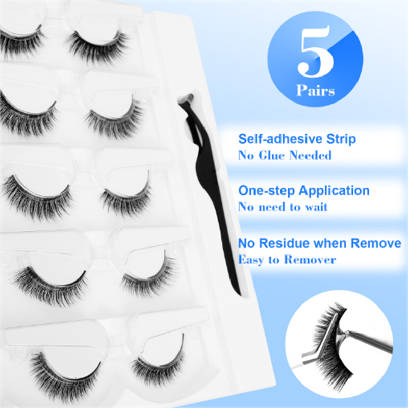 5 PAIRS Glue-Free False Eyelas - Sensitive Lash Glue 评论和价格
